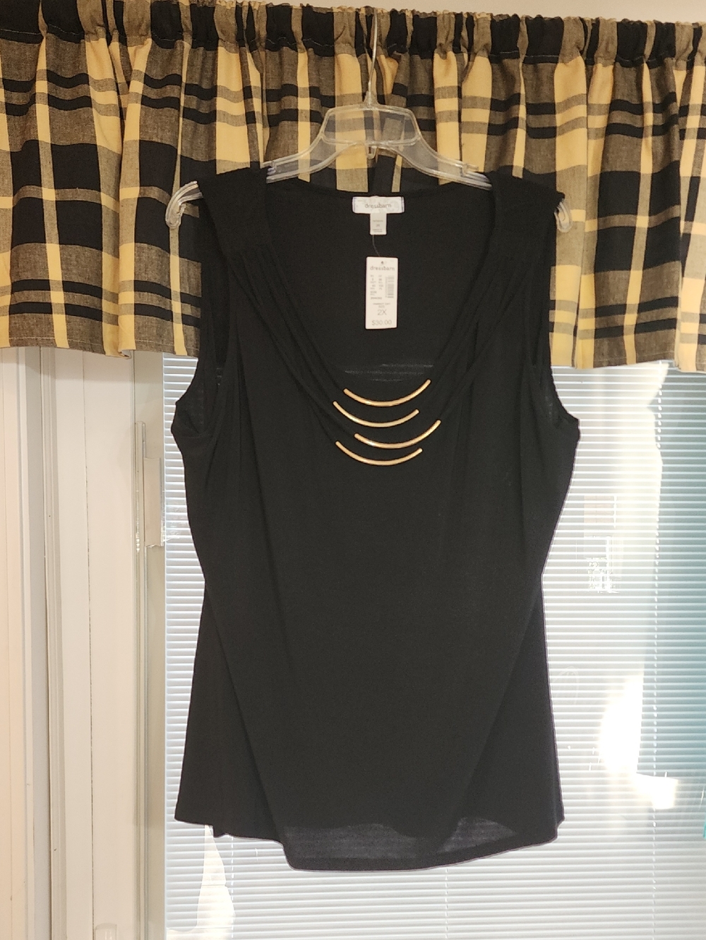 2x Dress Barn Black Sleeveless Tank with Gold Accent Bars
